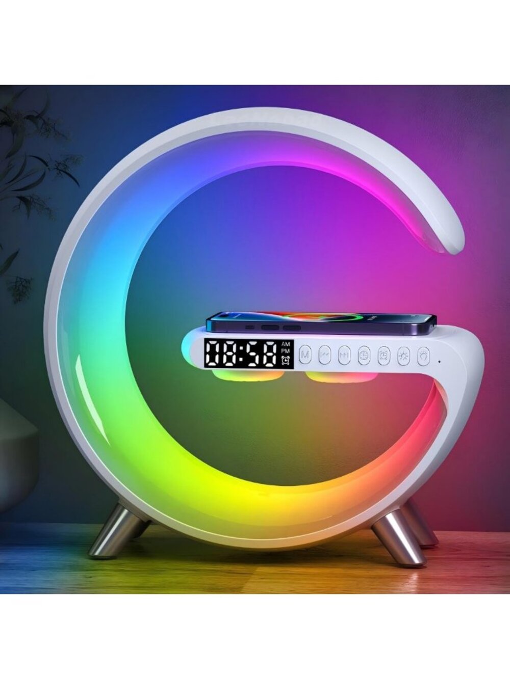 5-in-1 LED Table Lamp with Wireless Charging & Bluetooth Speaker - Modern Home
